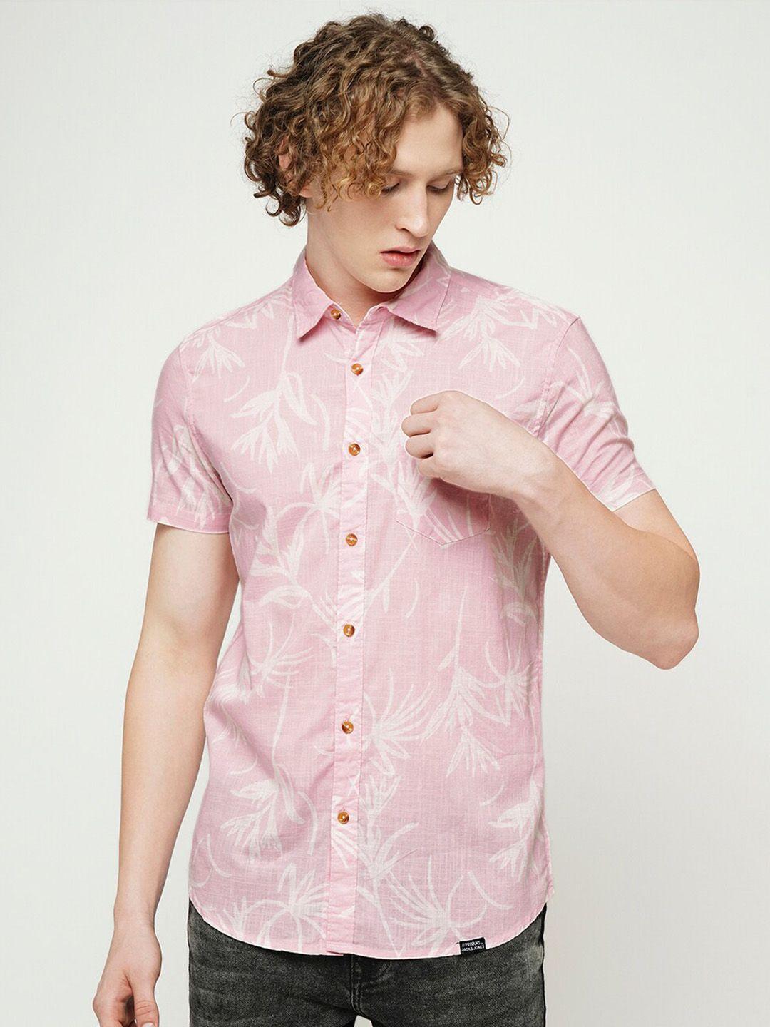 jack & jones slim fit floral printed pure cotton casual shirt