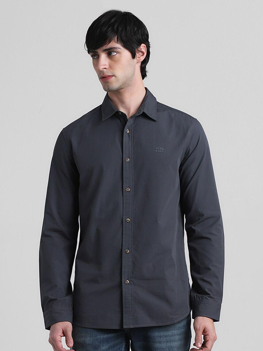 jack & jones slim fit opaque spread collar cotton casual shirt