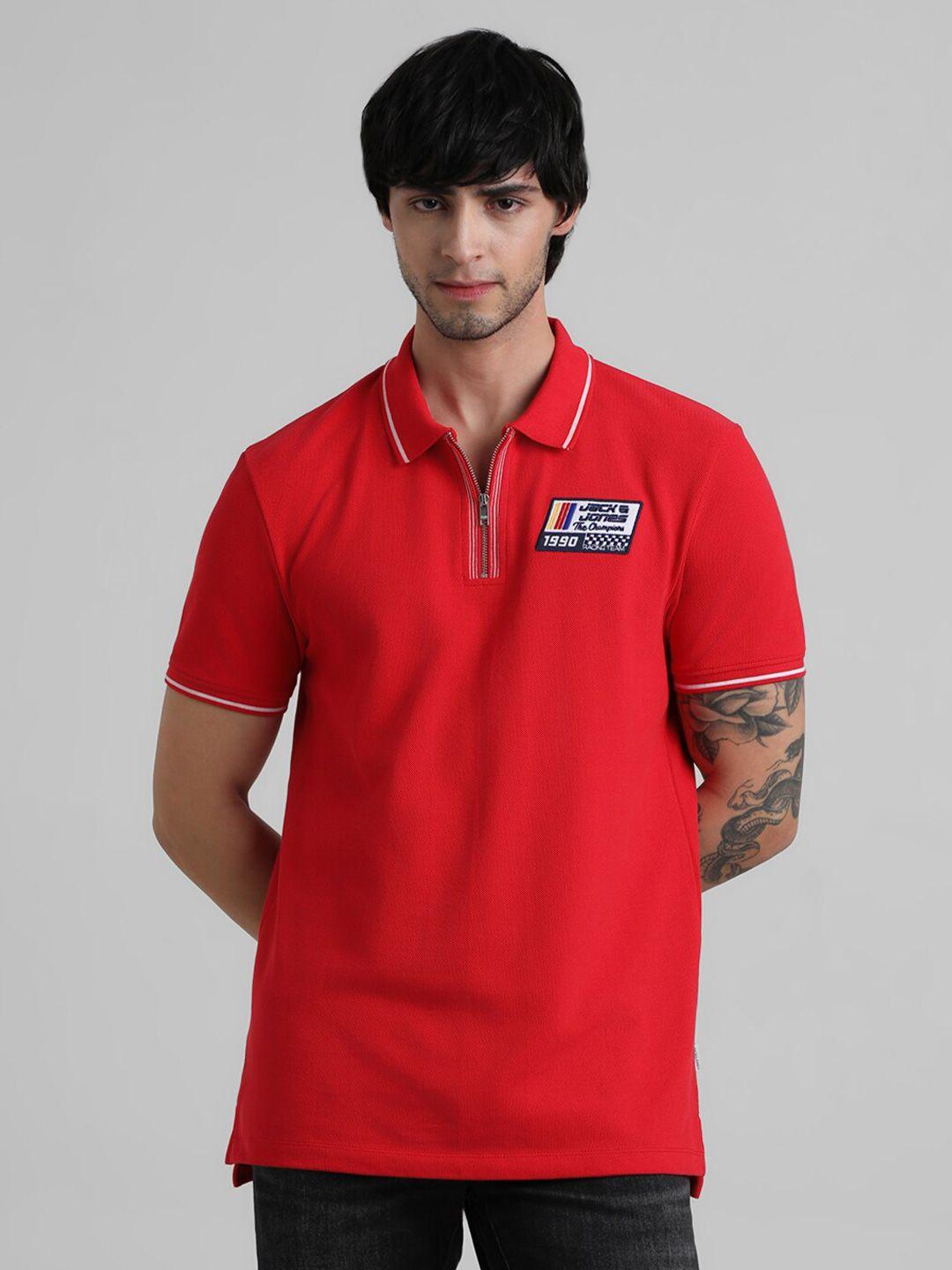 jack & jones slim fit polo collar applique pure cotton casual t-shirt