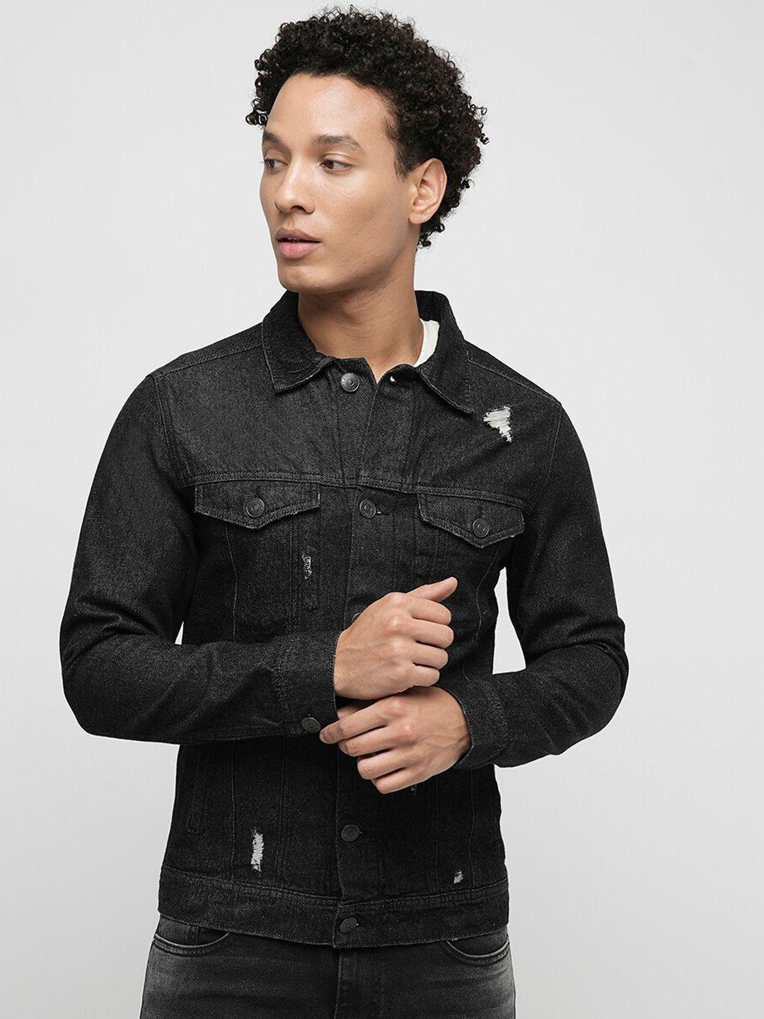 jack & jones spread collar denim jacket with studded detail