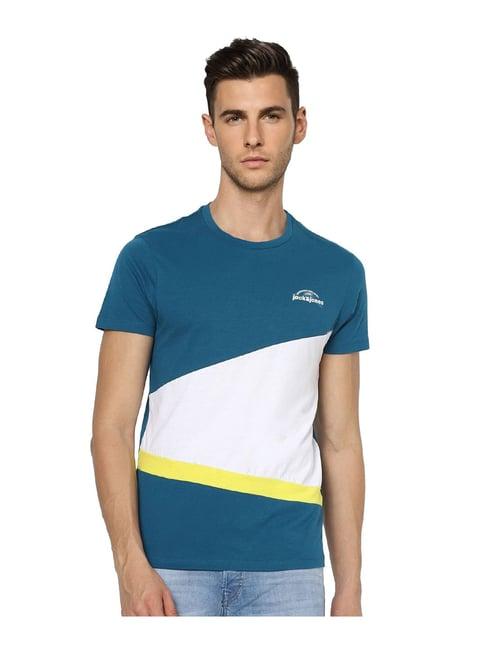 jack & jones teal blue & white colour-block t-shirt