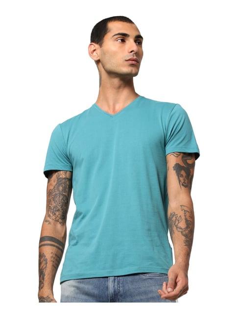 jack & jones teal blue cotton slim fit t-shirt