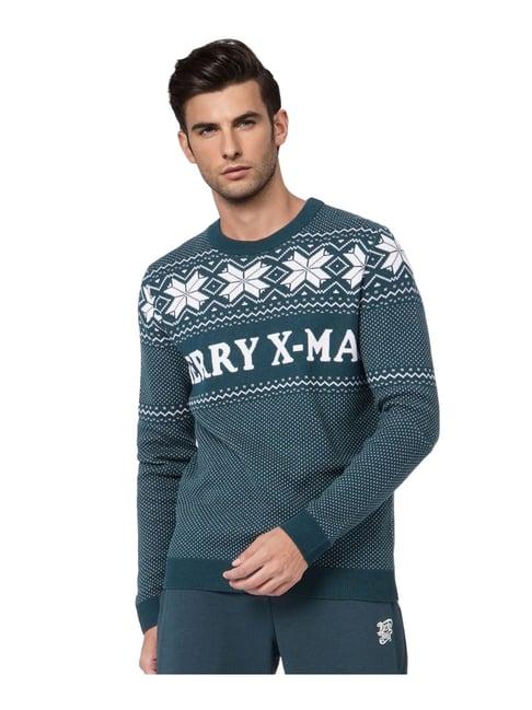 jack & jones teal printed sweater