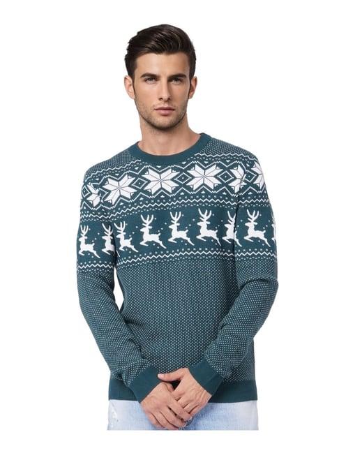 jack & jones teal printed sweater