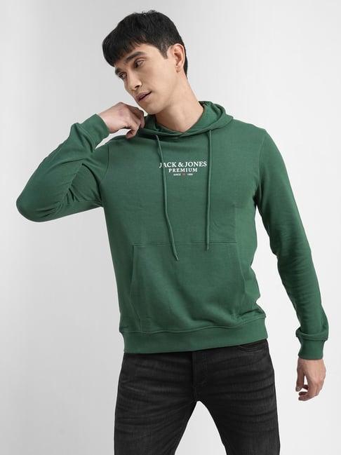 jack & jones trekking green cotton slim fit hooded sweatshirt