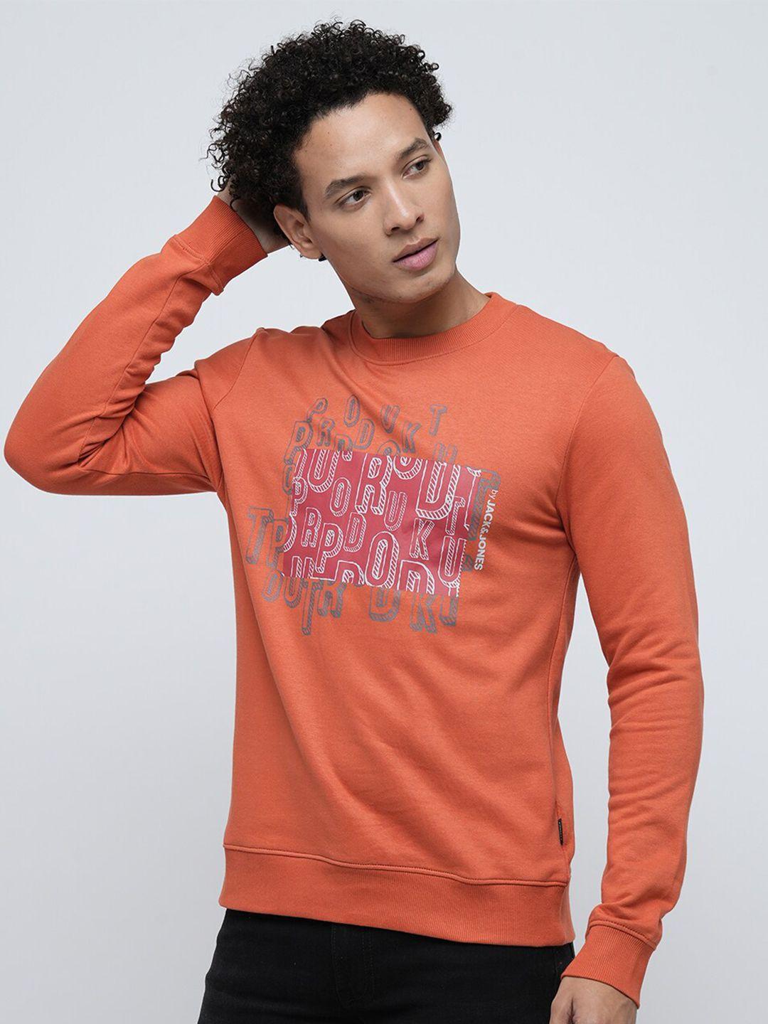 jack & jones typography printed cotton pullover sweatshirt