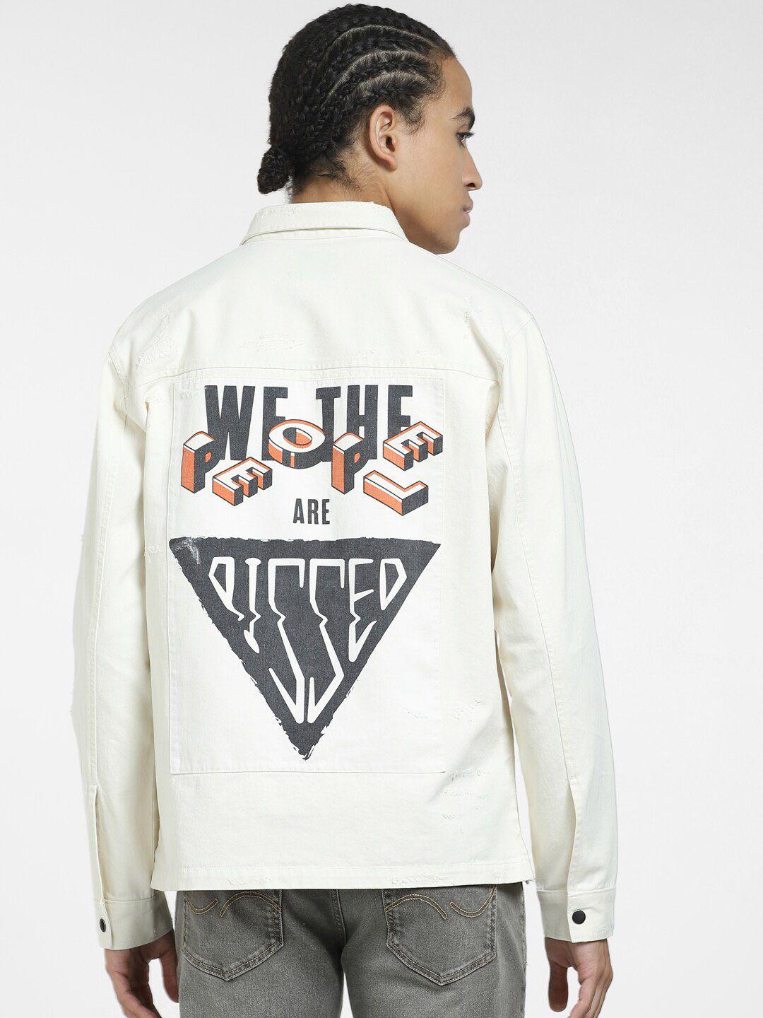 jack & jones typography printed long sleeves cotton denim jacket