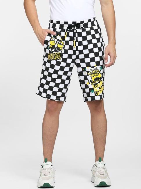 jack & jones white & black cotton regular fit printed shorts