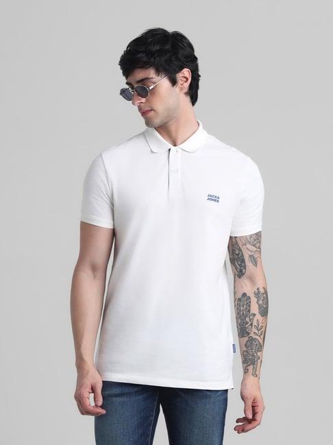 jack & jones white cotton slim fit polo t-shirt