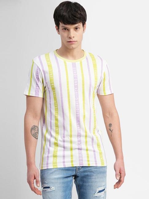 jack & jones white cotton slim fit striped t-shirt