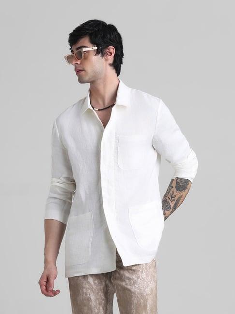 jack & jones white linen boxy fit shirt