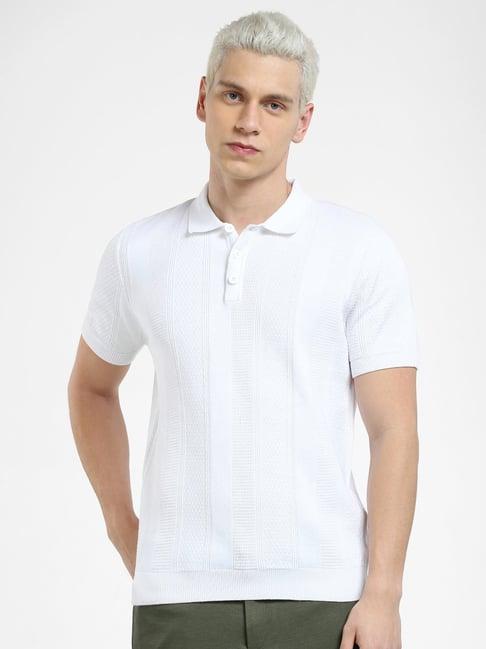 jack & jones white slim fit textured cotton polo t-shirt