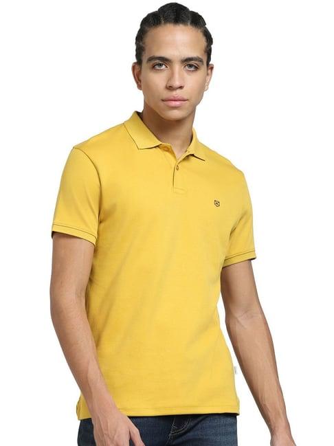 jack & jones yellow cotton regular fit polo t-shirt