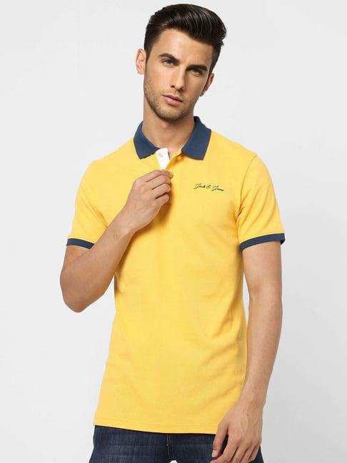 jack & jones yellow cotton regular fit polo t-shirt