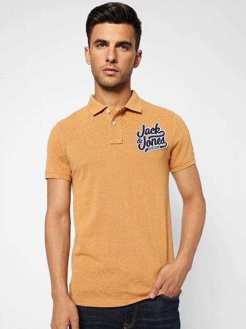 jack & jones yellow cotton regular fit polo t-shirt