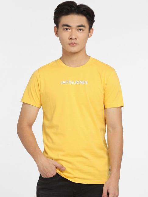 jack & jones yellow cotton slim fit t-shirt