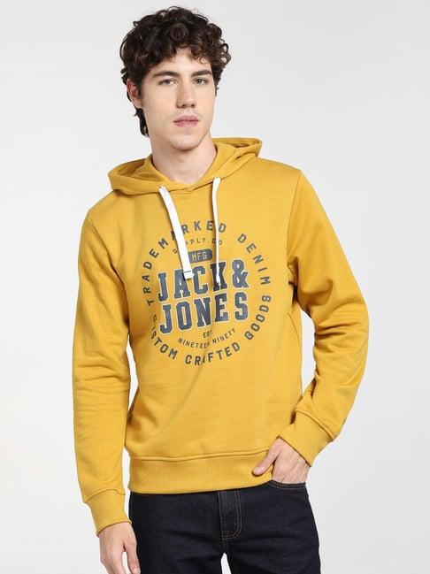 jack & jones yellow full sleeves hooded sweatshirt