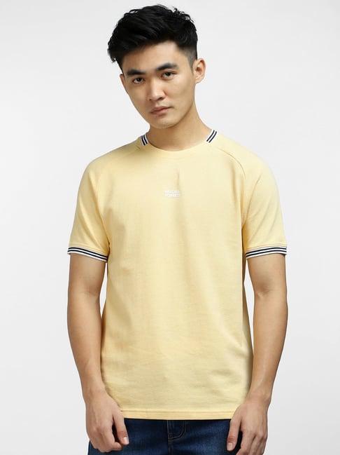 jack & jones yellow slim fit cotton crew t-shirt