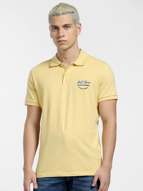 jack & jones yellow slim fit cotton polo t-shirt