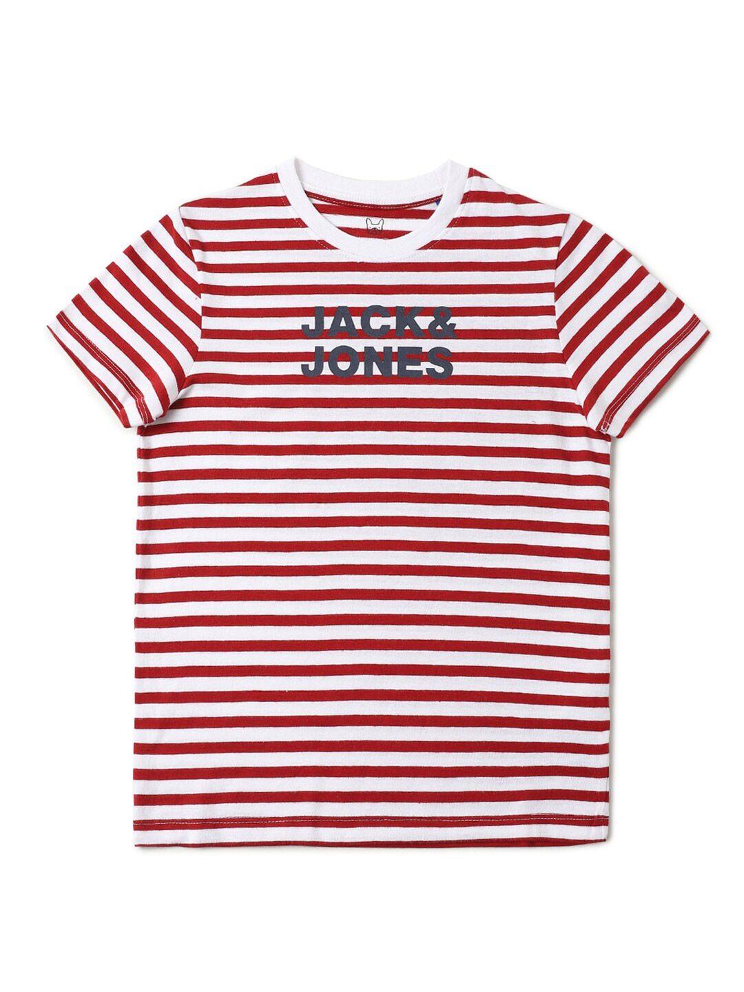 jack  jones boys red  white striped cotton pure cotton t-shirt