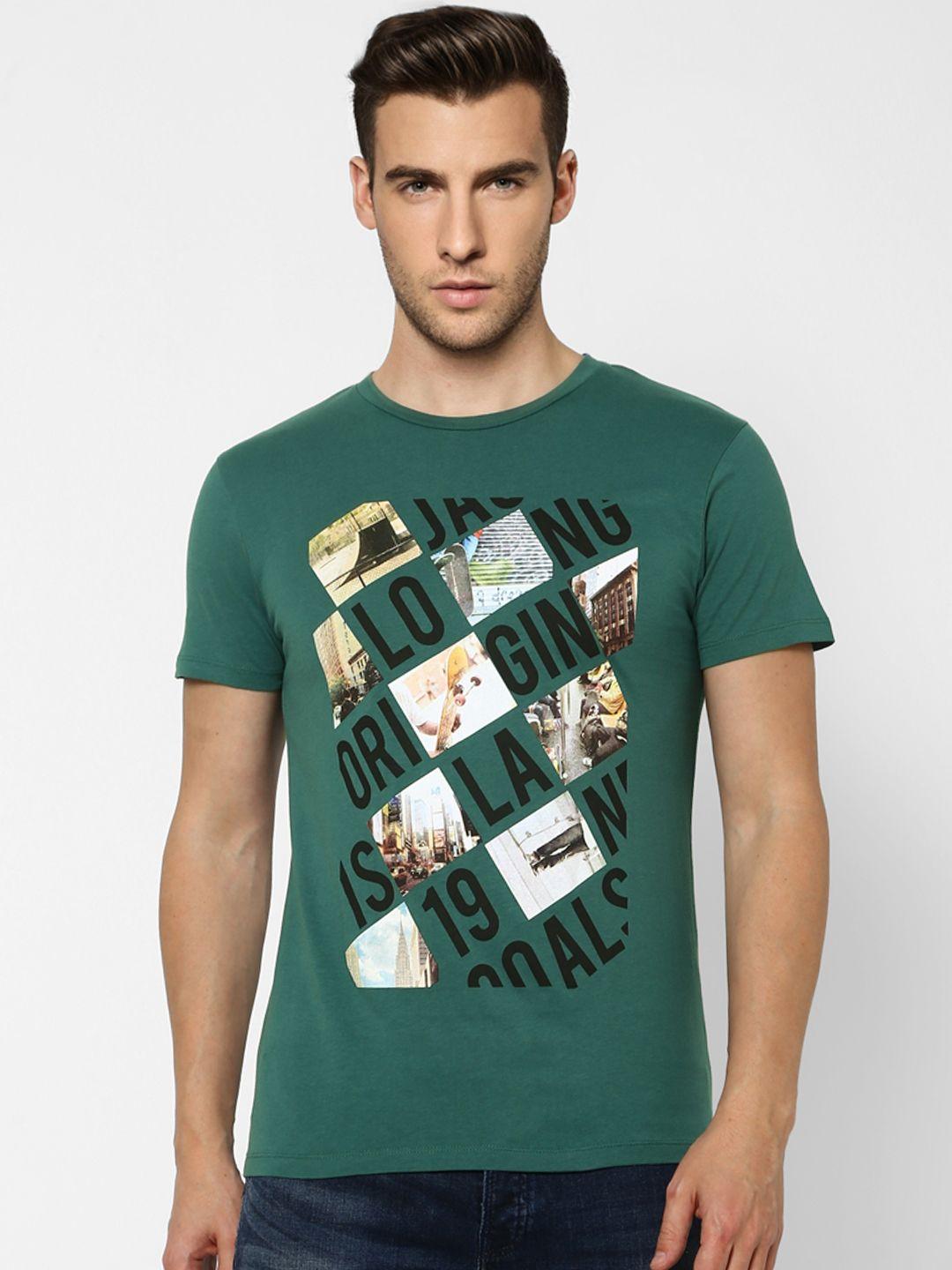 jack  jones men green graphic printed pure cotton t-shirt