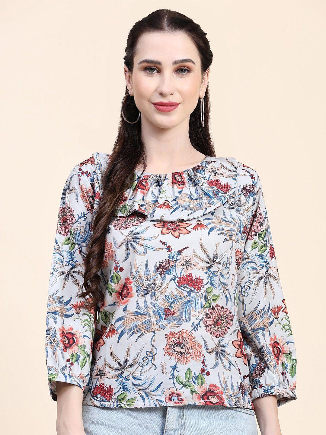 jackdanza floral printed cuffed sleeves pleated detail regular top