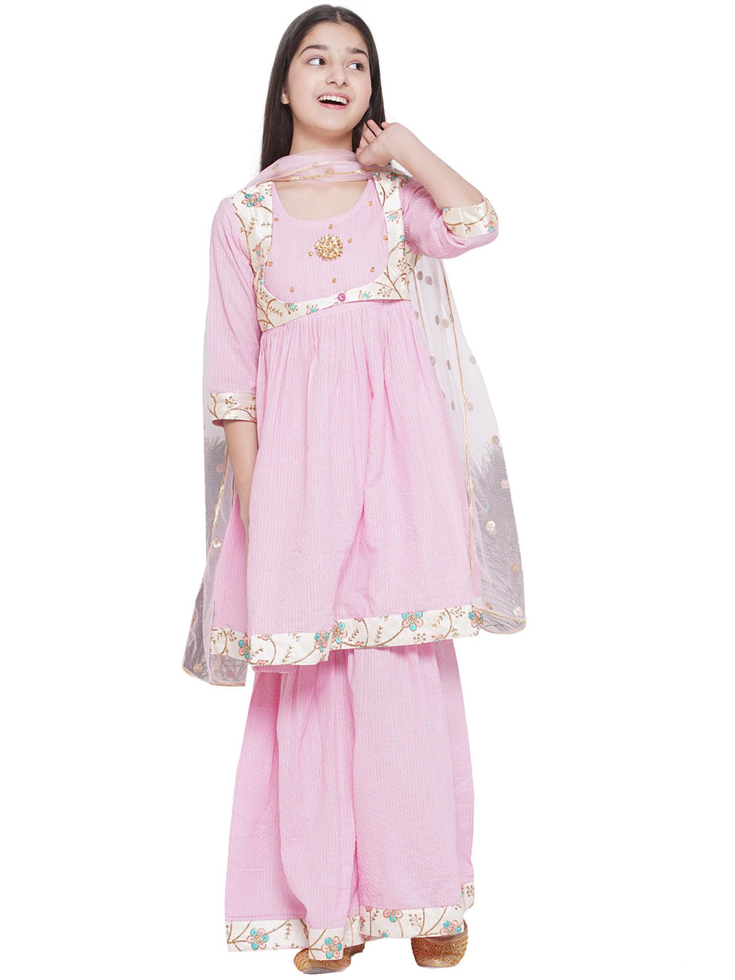 jacket-with-frock-sharara-&-dupatta-with-handwork-pink-(set-of-3)