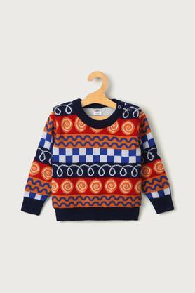 jacquard acrylic regular fit infant boys sweater - multi