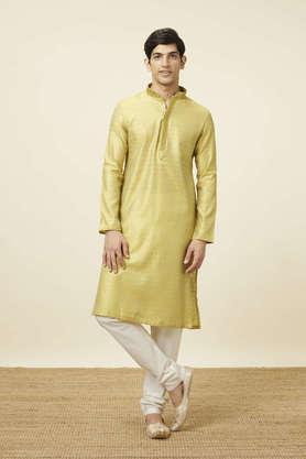 jacquard art silk regular fit men's kurta - yellow