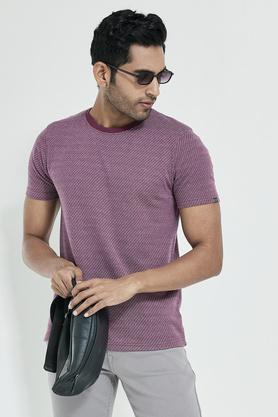 jacquard cotton regular fit mens t-shirt - plum