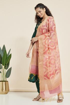 jacquard full length polyester blend woven womens dupatta - coral