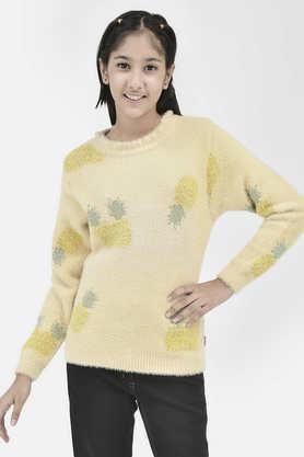 jacquard nylon regular fit girls sweater - natural
