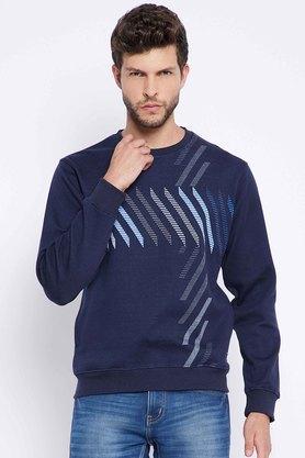 jacquard polyester cotton regular fit mens sweatshirt - navy