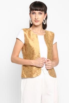 jacquard silk blend regular fit women's casual jacket - gold