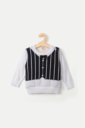 jacquard acrylic round neck infant boys sweater - black & white
