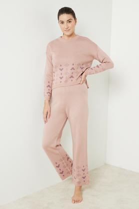 jacquard acrylic women's casual wear pyjama - dusty pink