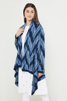 jacquard asymmetric acrylic women's winter wear poncho - navy