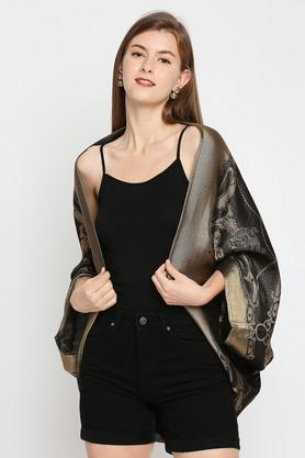 jacquard brocade relaxed fit womens jacket - black