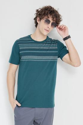 jacquard cotton blend regular fit men's t-shirt - emerald