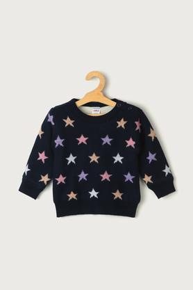 jacquard cotton crew neck infant boys sweater - navy