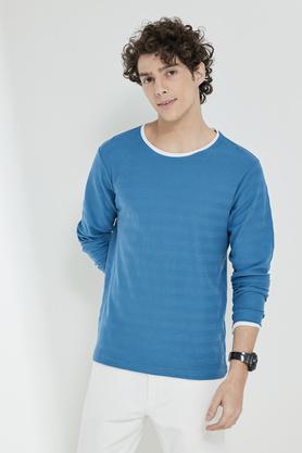 jacquard cotton regular fit men's pullover - teal