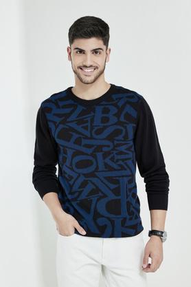 jacquard cotton regular fit men's sweater - black