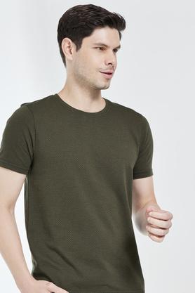 jacquard cotton regular fit mens t-shirt - olive