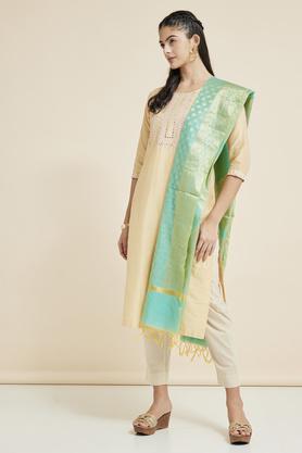 jacquard full length polyester blend woven womens dupatta - aqua