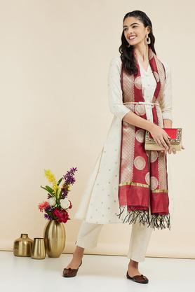 jacquard full length polyester blend woven womens dupatta - maroon