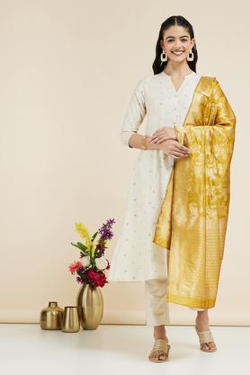 jacquard full length polyester blend woven womens dupatta - mustard