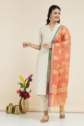 jacquard full length polyester blend woven womens dupatta - orange