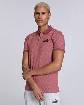 jacquard geometric woven slim fit polo t-shirt