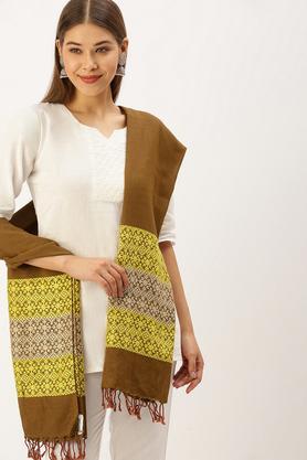 jacquard handloom cotton eri silk women's festive wear stole - brown