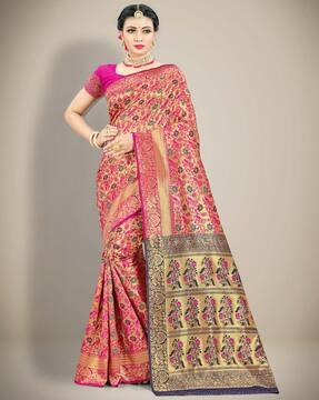 jacquard kanjeevaram saree with zari motifs